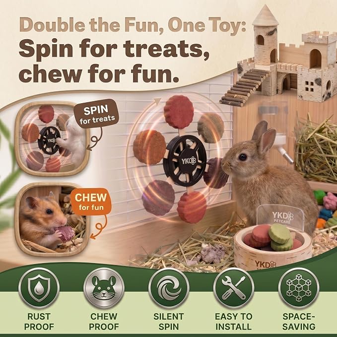 YKD Chinchilla Chew Toys, Rotating Spinner Toys + 12 Pcs Timothy Hay | Rabbit Chew for Teeth Grind & Digestion, Rust-Proof Aluminum Toy, for Rabbit, Bunny, Chinchilla, Hamster Dental Health