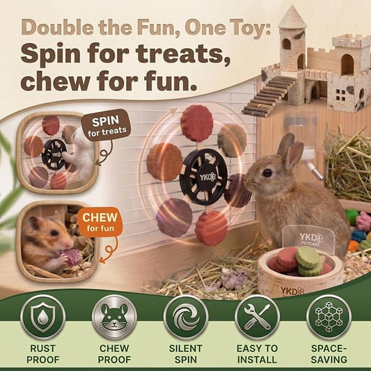 YKD Chinchilla Chew Toys, Rotating Spinner Toys + 12 Pcs Timothy Hay | Rabbit Chew for Teeth Grind & Digestion, Rust-Proof Aluminum Toy, for Rabbit, Bunny, Chinchilla, Hamster Dental Health
