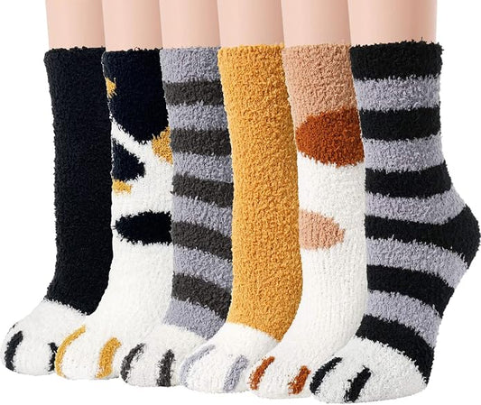 Ginmewrae Women Fuzzy Socks Cozy Soft Fluffy Cute Animal Slipper Socks Sleeping Warm Socks Christmas Gift for Girls