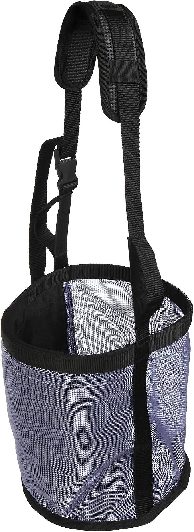 Majestic Ally Horse Feed Bag, Heavy Duty Nylon Mesh Grain Feed Bag, Adjustable Strap with Durable Snap and Elastic Straps, Comfort Neck Pad and Nose Pad- Large (Pony, Dark Gray)