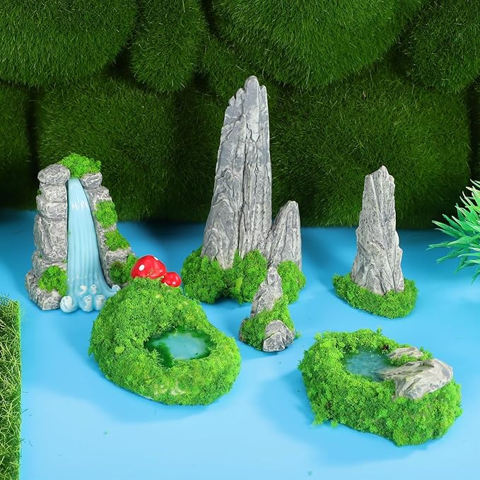 GANAZONO Miniature Rockery and Pool Statue 6-Pack Resin Artificial Mountain Figurines for Fish Tank Aquarium Garden Decor Micro Landscape Bonsai Ornament 2.91X1.73X1.73In