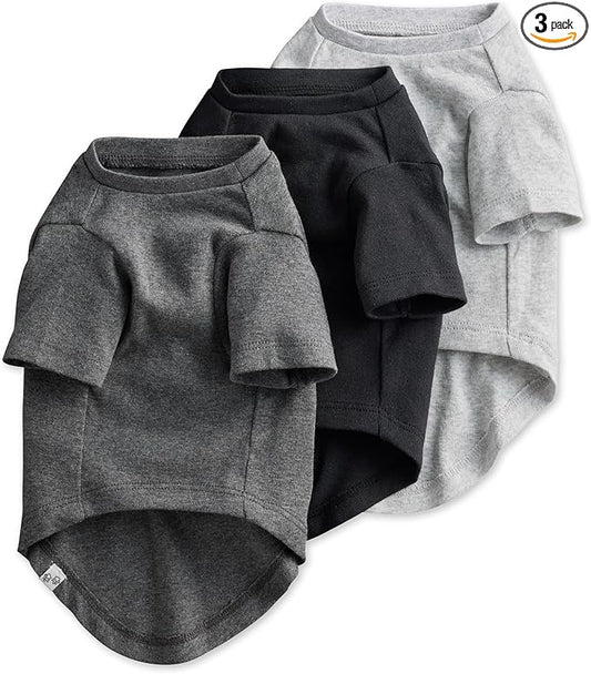 Pet Passion Toby 3-Pack 100% Organic Cotton Dog Short Sleeve T-Shirt Pet Tees for All Breeds, Gray Ombre, Small (10-25 lbs)