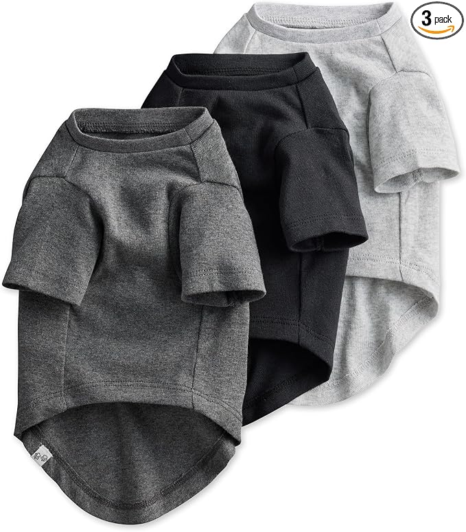 Pet Passion Toby 3-Pack 100% Organic Cotton Dog Short Sleeve T-Shirt Pet Tees for All Breeds, Gray Ombre, X-Small (5-12 lbs)