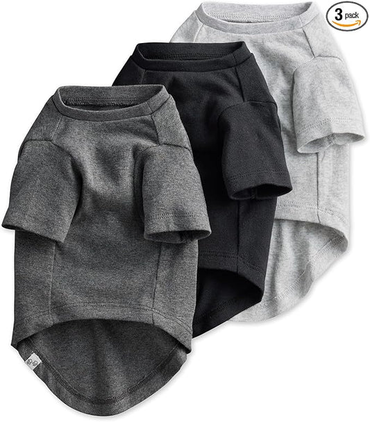 Pet Passion Toby 3-Pack 100% Organic Cotton Dog Short Sleeve T-Shirt Pet Tees for All Breeds, Gray Ombre, X-Small (5-12 lbs)