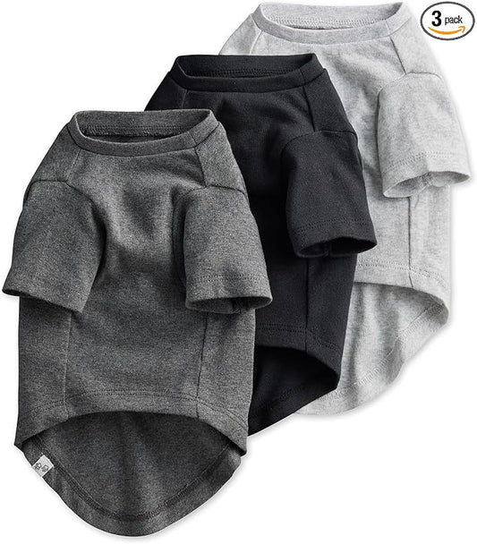 Pet Passion Toby 3-Pack 100% Organic Cotton Dog Short Sleeve T-Shirt Pet Tees for All Breeds, Gray Ombre, Large (40-60 lbs)