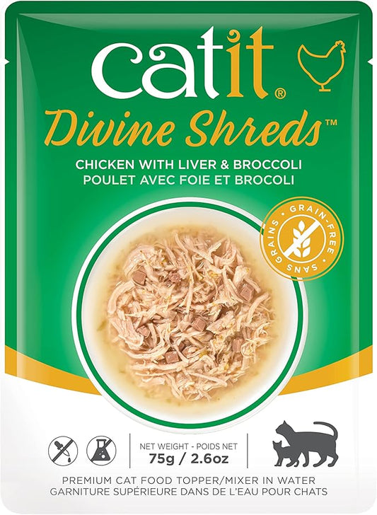 Catit Divine Shreds Premium Cat Food Topper, Chicken with Liver & Broccoli