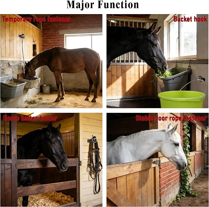 4 Pack Quick-Release Bucket Hooks, Heavy Duty Steel Bucket Holder Set for Horse Stalls, Barns & Livestock Feeding — Durable Wall-Mount Stable Accessories