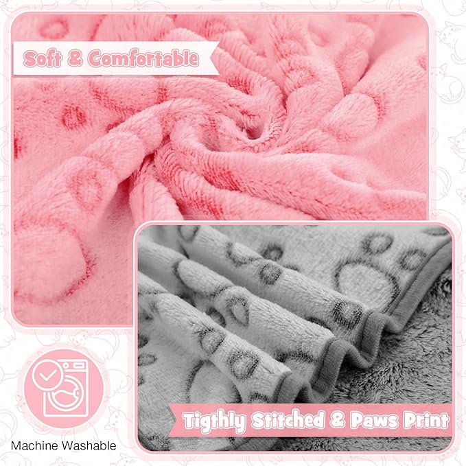 Tegeme 12 Pcs Pet Blankets 23 x 16 Inch Soft Fluffy Fleece Dog Cat Warm Paw Print Pattern Blankets Flannel Throw for Pets Dog Puppy Cat(Multicolor)