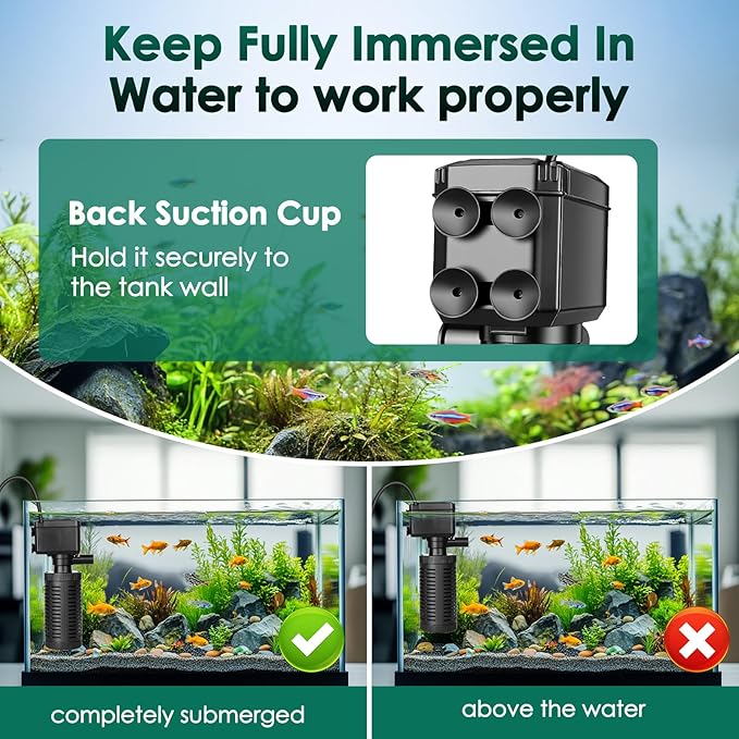 hygger 5-10 Gallon Little Submersible Aquarium Filter in-Tank Filtration with Aeration for Saltwater and Freshwater Fish Tank Internal Filters 105 GPH