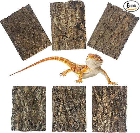 Natural Reptile Cork Bark Bedding Bearded Dragon Climbing Wall Mat 6PCS Cork Wood for Terrarium Background Decor Crested Gecko Tank Accessories for Lizard Snake Chameleon Tortoise Frog