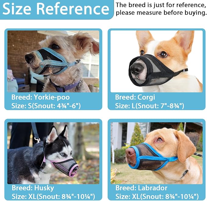 LUCKYPAW Dog Muzzle, Mesh Muzzle for Large Medium Dogs, Soft Mouth Cover to Prevent Biting Chewing, Drinkable Breathable Adjustable Puppy Mouth Guard(XXL, Baby Blue)