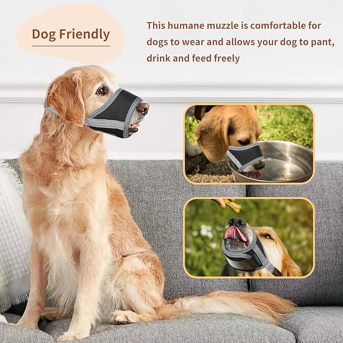 HEELE Dog Muzzle,Soft Nylon Muzzle Anti Biting Barking Chewing,Air Mesh Breathable Drinkable Adjustable Loop Pets Muzzle for Small Medium Large Dogs 4 Colors 4 Sizes (Gray, L)