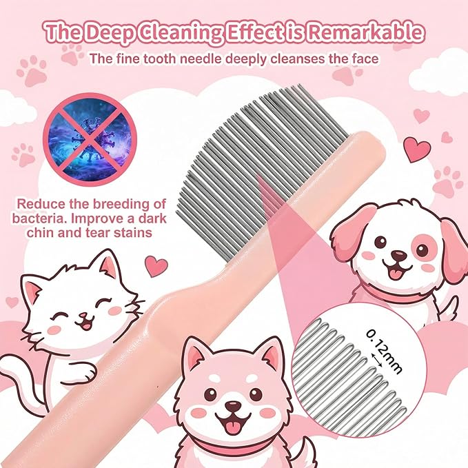 Tyqour Eye Comb for Small Dogs Stainless Steel Flea Comb for Small Dogs, Dog Face Comb, Gentle Tear Stain Remover, Compact Grooming Tool for Cats and Dogs