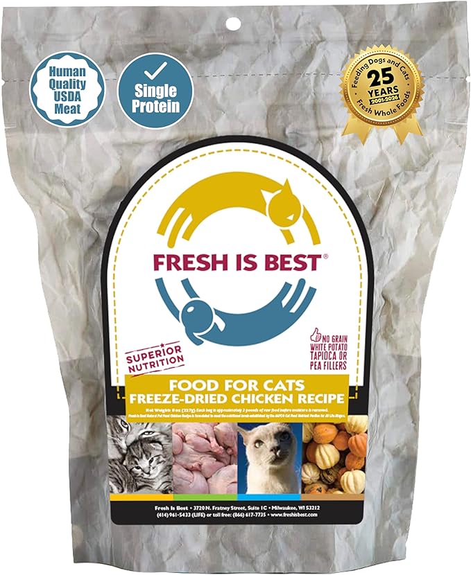 Fresh Is Best Chicken Freeze Dried Cat Food – Raw Cat Food for Kittens & Adult Felines – High-Protein Freeze Dried Raw Chicken in Resealable Zipper Bag – Made in the USA – 8 oz