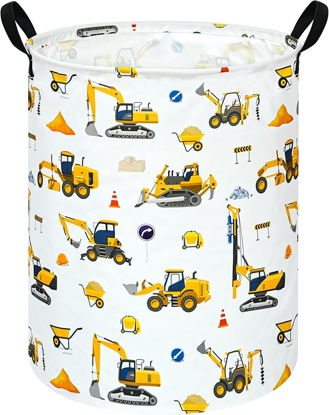 Kids Laundry Hamper Storage Basket Laundry Organizer Hamper Storage Bins Clothes Box Nursery Hamper Gift Basket with Handles(Excavator)