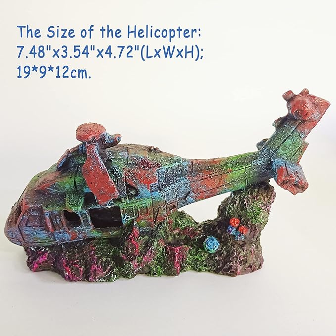 Helicopter Ruins Landscaping Fish Shrimp Shelter Resin Stone Tank Decoration for Turtles