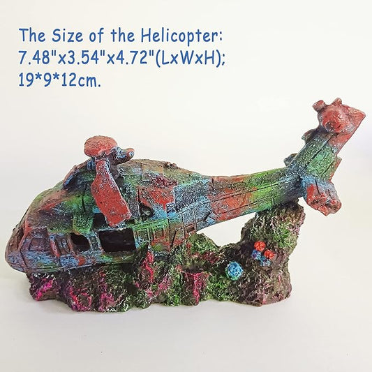 Helicopter Ruins Landscaping Fish Shrimp Shelter Resin Stone Tank Decoration for Turtles