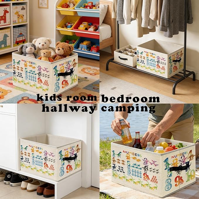 Numbers Dinosaur Storage Bins, Colorful 1-10 Educational Dino Foldable Closet Organizers Storage Basket Toybox for Toddler Playroom Nursery Preschool Classroom Clothes Bed Sheets Blankets Toys