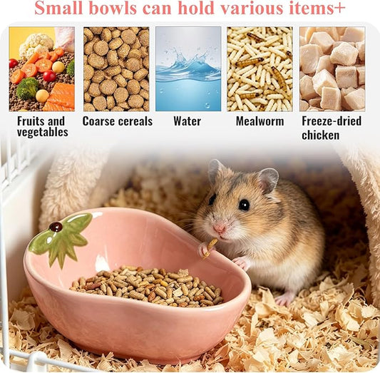 Small Guinea Pig Food Bowl Strawberry-Shaped Cute Ceramic Hamster Water Bowl Ferret Rat Chinchilla Rabbit Feeding Dish Young Animal Feeder(Pink)
