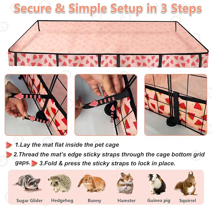 Waterproof Guinea Pig Cage Liners, Washable & Reusable Small Animal Cage Mat, for Rabbit, Hamster, Chinchilla, Hedgehog (Watermelon),C&C 24x72 inches