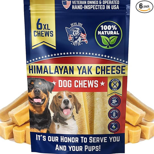 Devil Dog Pet Co. Himalayan Yak Cheese Dog Chews for Medium to Large Breeds & Aggressive Chewers - Long Lasting, Rawhide Free, High Protein - Cleaner Teeth, Anxiety & Boredom Relief - 6 Pack