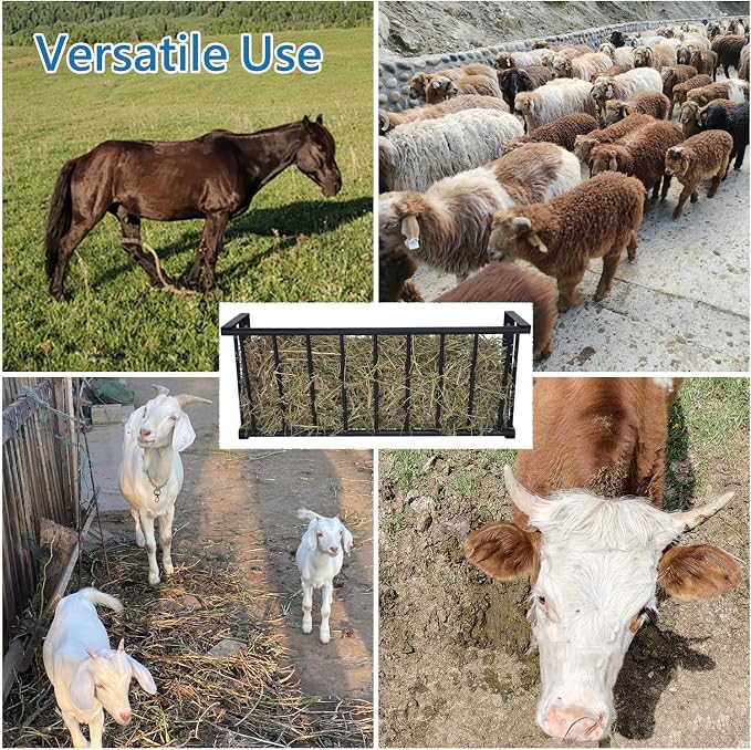 2Pcs Wall Mount Hay Rack, 40'' Long Livestock Hay Feeder with 25 Gallon Capacity, Carbon Steel Hay Feeder for Sheep, Goats, Horses, Indoor Outdoor Uses
