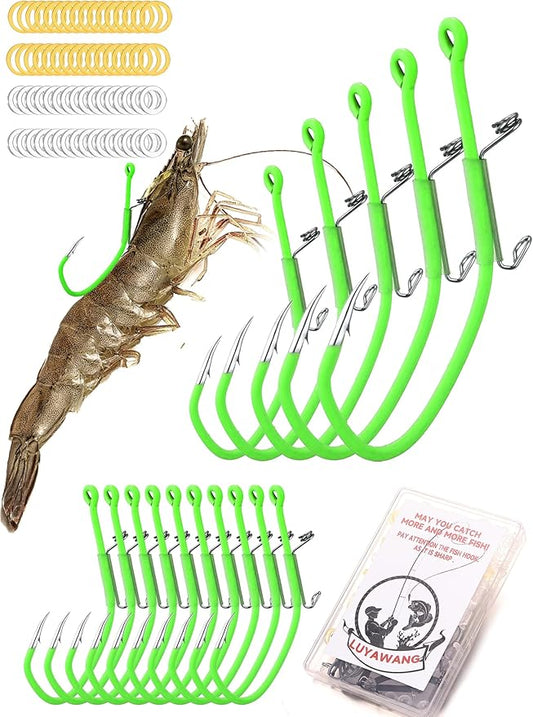 Luminous Shrimp Hooks 10/40 Packs Saltwater Fishing Hooks - Premium Carbon Steel Barbed Corrosion Resistant for Big Game Fish