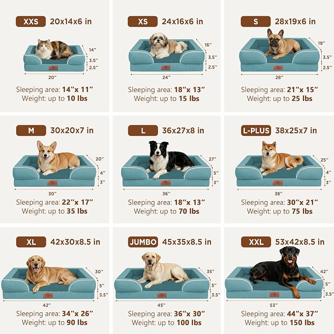 Comfort Expression Orthopedic Dog Beds for Large Sized Dog with Bolster | Waterproof Dog Couch Bed with Washable Cover & Non-Slip Bottom, Supportive Egg Crate Foam Large Pet Bed, 38x25 Inch