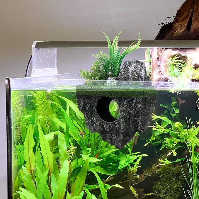 jojofuny Floating Aquarium Decoration Realistic Rock Landscape Ornament Fish Tank Hideout Shelter for Betta Guppies Goldfish Shrimp Hermit Crabs 4.7X6.3X3.1 Inches