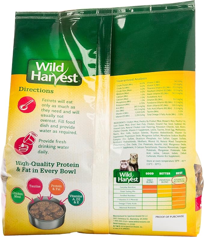 Wild Harvest Advanced Nutrition Ferret, High Protein and Taurine Diet, 3 Pounds (Pack of 2)