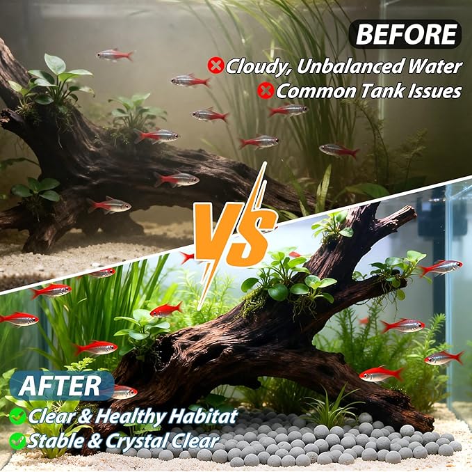 Sukh 0.88lb Aquarium Filter Media - Fish Tank Filters with Premium Tourmaline Balls 2 Fine Mesh Bags, Long Lasting Water Purifier, Stabilizes pH, Reduces Harmful Compounds for Shrimp Fish Health