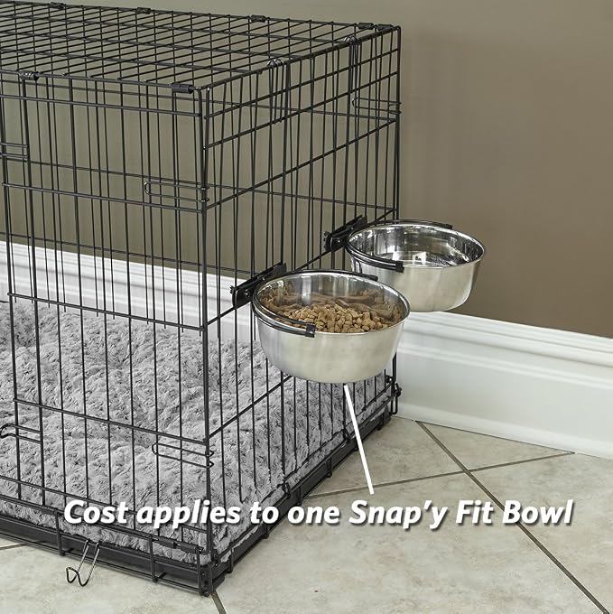 MidWest Homes for Pets Snap'y Fit Stainless Steel Food or Water Bowl, Holds 10 Ounces, Mounts to Wire Crates, No-Tip Design, Rust-Resistant, for Small Dogs and Cats
