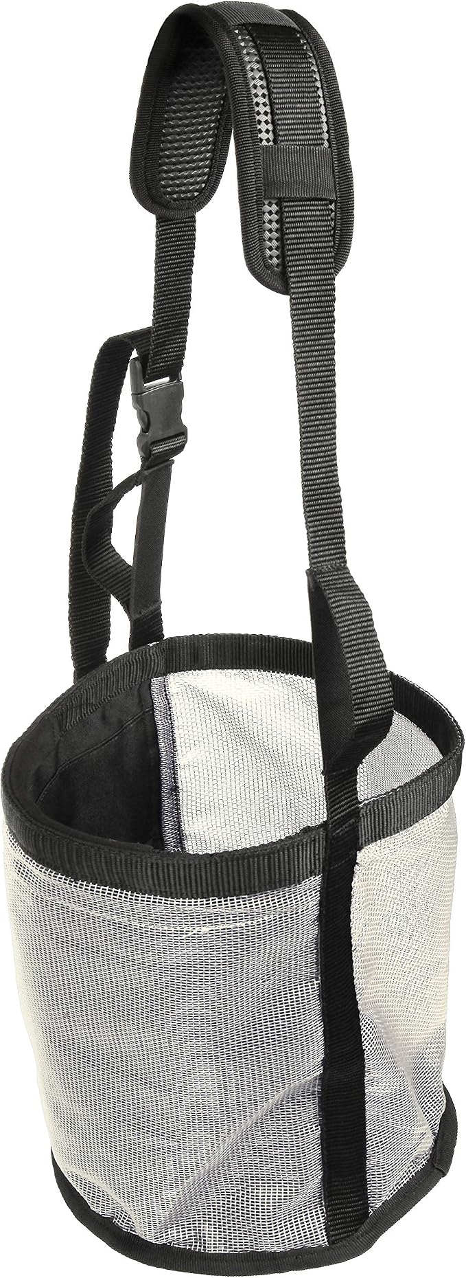 Majestic Ally Horse Feed Bag, Heavy Duty Nylon Mesh Grain Feed Bag, Adjustable Strap with Durable Snap and Elastic Straps, Comfort Neck Pad and Nose Pad- Large (Draft, Beige)