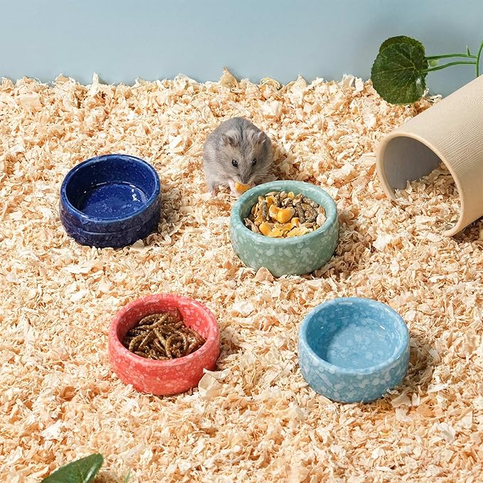 VanEnjoy 2 Pack Ceramic Guinea Pig Food Bowl Dotted Pattern Small Animal Feeding and Watering Supplies for Cage Cute Green Hamster Water Dish for Chinchilla Ferret Bunny