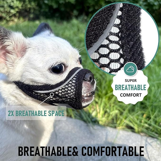 Dog Muzzle, Soft Mesh Muzzles for Small Dogs, Chihuahua Shih Tzu Yorkie Pom, Short Snout Mouth Guard for Barking Biting Grooming, Breathable Adjustable Puppy Muzzle (Black, XS)