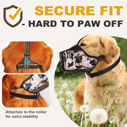 Mesh Dog Muzzle, Breathable Soft Dog Muzzle with Reflective Straps for Secure Fit, Prevents Biting, Chewing Scavenging- Adjustable for Small Medium Large Dogs,Pink,XL