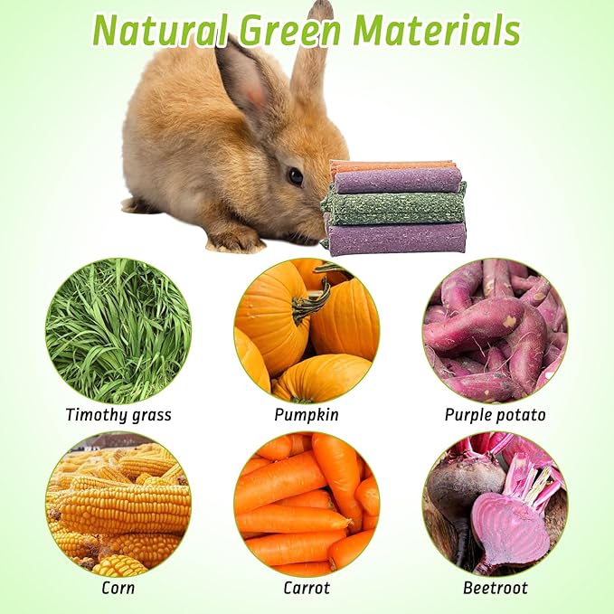 Fhiny 27 PCS Rabbit Chew Toys for Teeth, Natural Bunny Treats，Chinchillas Snack Food Small Animal Molar Toys for Guinea Pigs Mice Gerbils Made of Timothy Grass Pumpkin Beets Purple Potatoes Carrot