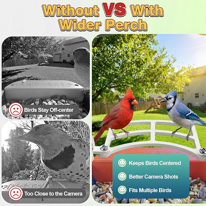 Dreyoo Perch Extender with 2 Side Fences Compatible with Bird Buddy Smart Bird Feeder - Wider Landing Space, Camera-Friendly Design for Clear Photos, UV-Resistant Outdoor Accessory, Screws Included
