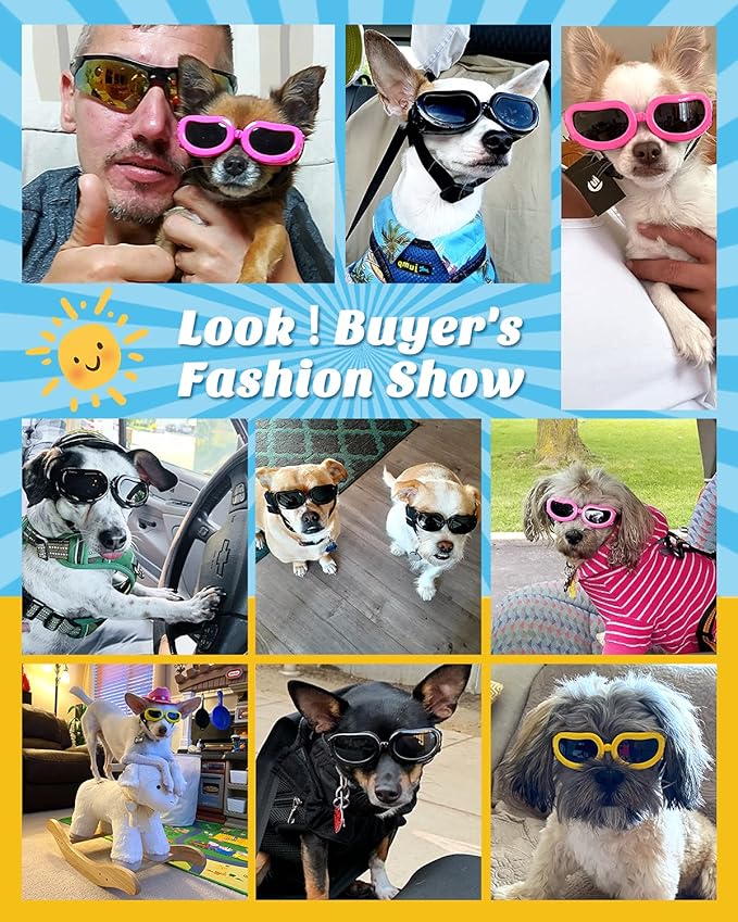 Lewondr Small Breed Dog Goggles - UV Protection Sunglasses with Adjustable Strap, Windproof, Anti-Fog for Small Dogs, White