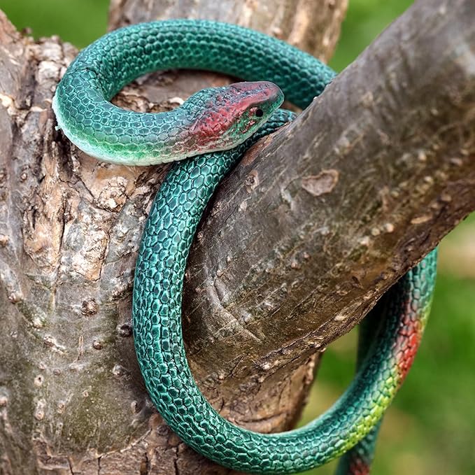 Blulu 3 Pieces Rubber Snakes Realistic Large Lifelike Fake Toys Plastic Garden Snake to Keep Birds Away Scare Squirrels Halloween Prank Props Scare Toy(Classic Style)