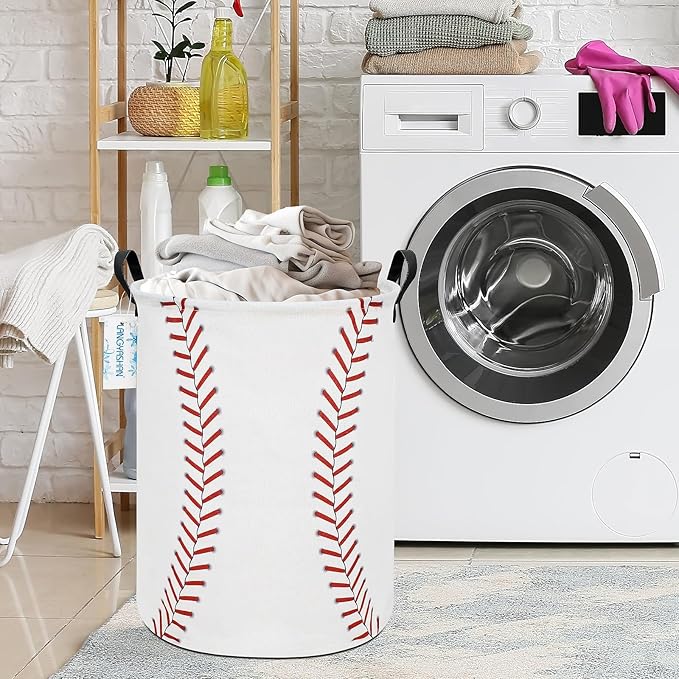 Laundry Basket Canvas Fabric Collapsible Organizer Basket for Storage Bin Toy Bins Gift Baskets Bedroom Clothes Children Nursery Hamper (Baseball)