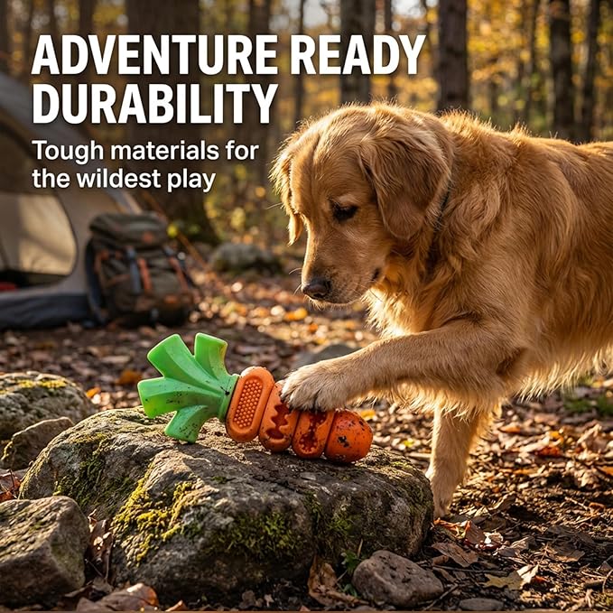 Frienhund Tough Dog Toys for Aggressive Chewers Medium to Large Breed, Indestructible 7" Nylon & Rubber Carrot, Bacon Flavored Dental Chew Toy for Boredom, Easter Basket Stuffers for Dogs (20-70 lbs)