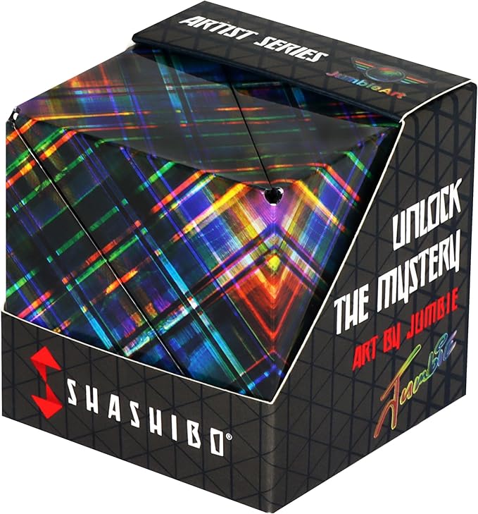Shashibo Shape Shifting Box - Award-Winning STEM Fidget Toy with Ultra Strong Magnets - Puzzle Cube Transforms Into 100+ Shapes, Perfect Sensory Gift for Kids, Teens, and Adults (Disco Plaid)