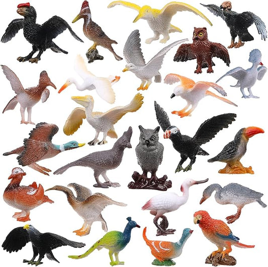 Realistic Bird Figurines, 24pcs Eagle, Parrot, Robin, Owl Toys - Fairy Garden Accessories, Educational Learning Dollhouse Birthday Cake Topper Gift for Kids