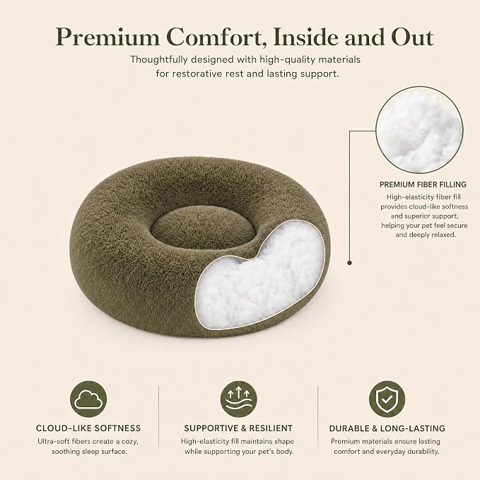 Tiny Dog Bed 15 Inch for Extra Small Dogs,Washable Puppy Bed,Soft Faux Fur Calming Donut Bed for Chihuahua Yorkie Maltese Pomeranian,Army Green