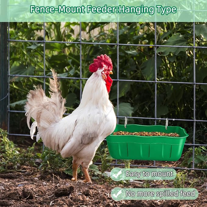 Chicken Feeder Waterer,Hanging Goat Feeders,Feed Trough 3.5 Quart 3 Pack,Hanging Fence Feed Trough for Poultry Livestock,Green