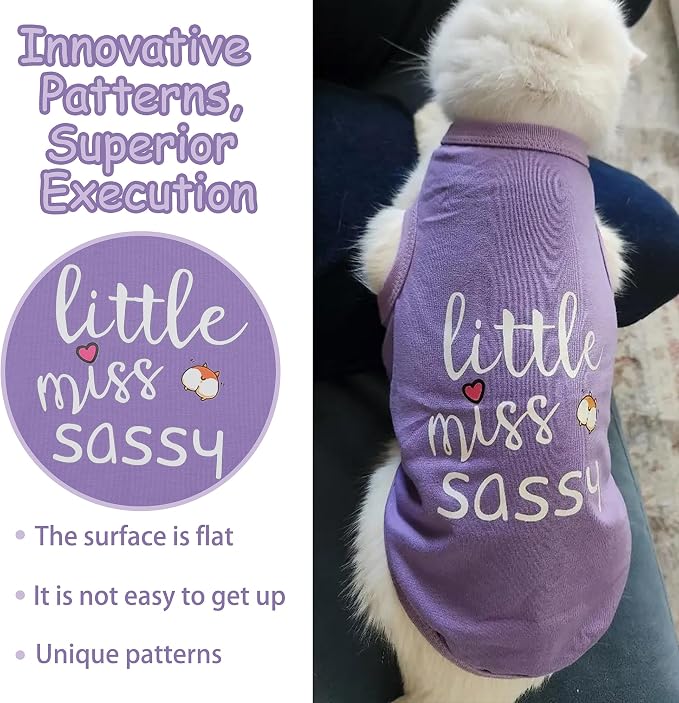 Paiaite Dog Clothes Fashionable Sleeveless Pet Vest: 'Little Miss Sassy' Printed Cotton Dog Shirt, Ideal for Small, Medium, and Large Breeds, Ensuring Comfort and Breathability Purple XS