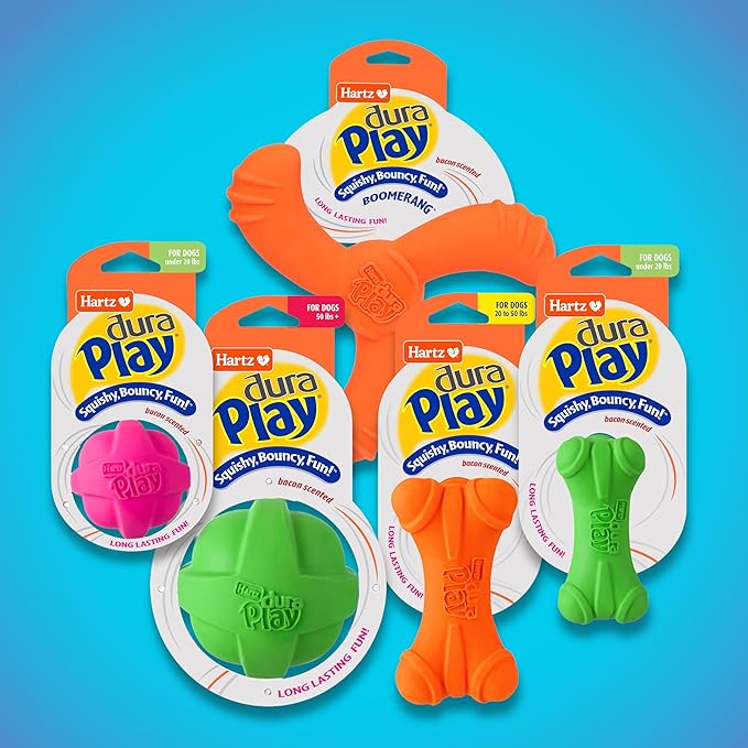 Hartz DuraPlay Bacon Scented Dog Toys, Medium/Large ( Colors may vary ) All Breed Sizes