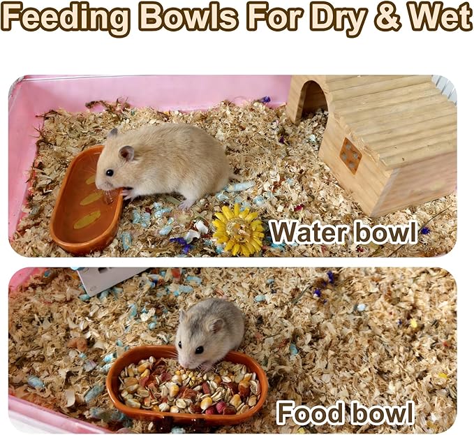 2PCS Hamster Bowl, Bread Shaped Hamster Food Dish Ceramic Food Water Feeding Bowl Small Animal Bowls for Gerbil Rat Hedgehog (French Bread)