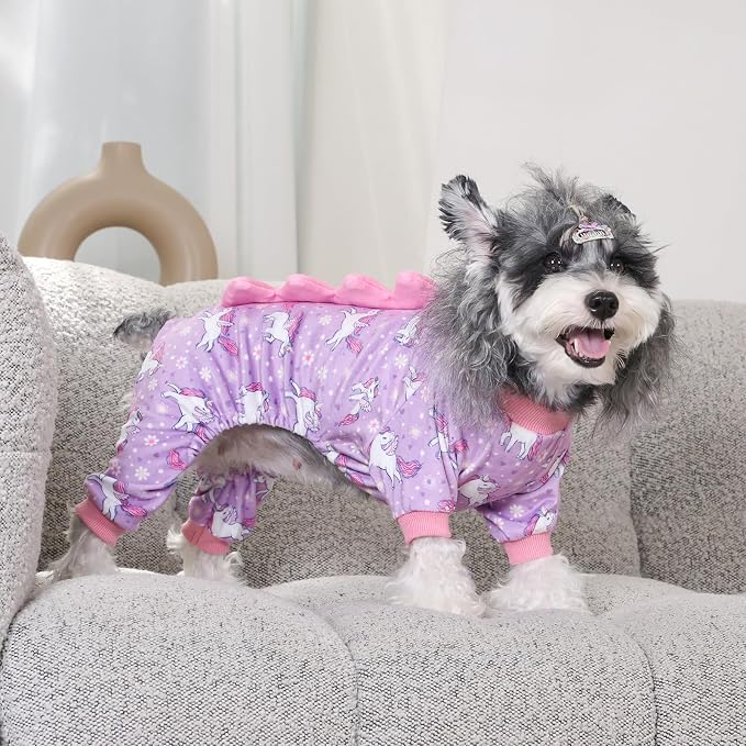 CuteBone Dinosaur Costume Dog Pajamas, Stretchy Spandex Crystal Velvet Sleepwear Coat for Small Dogs, Soft & Warm Pet Outfit Clothes for Cold Weather, Cozy Pullover Design COSP11S
